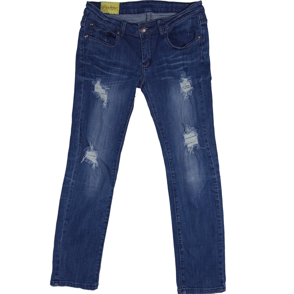 Machine Nouvelle Mode Diamond Distressed Straight Leg Jeans 9 Slim Fit Stretch